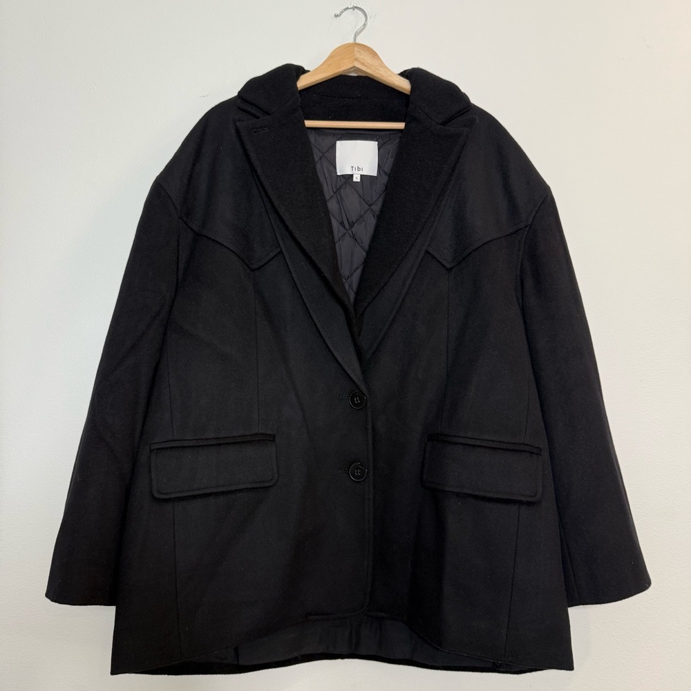 Tibi Recycled Wool Cashmere Double Collar Liam Jacket size small in black - Picture 5 of 16